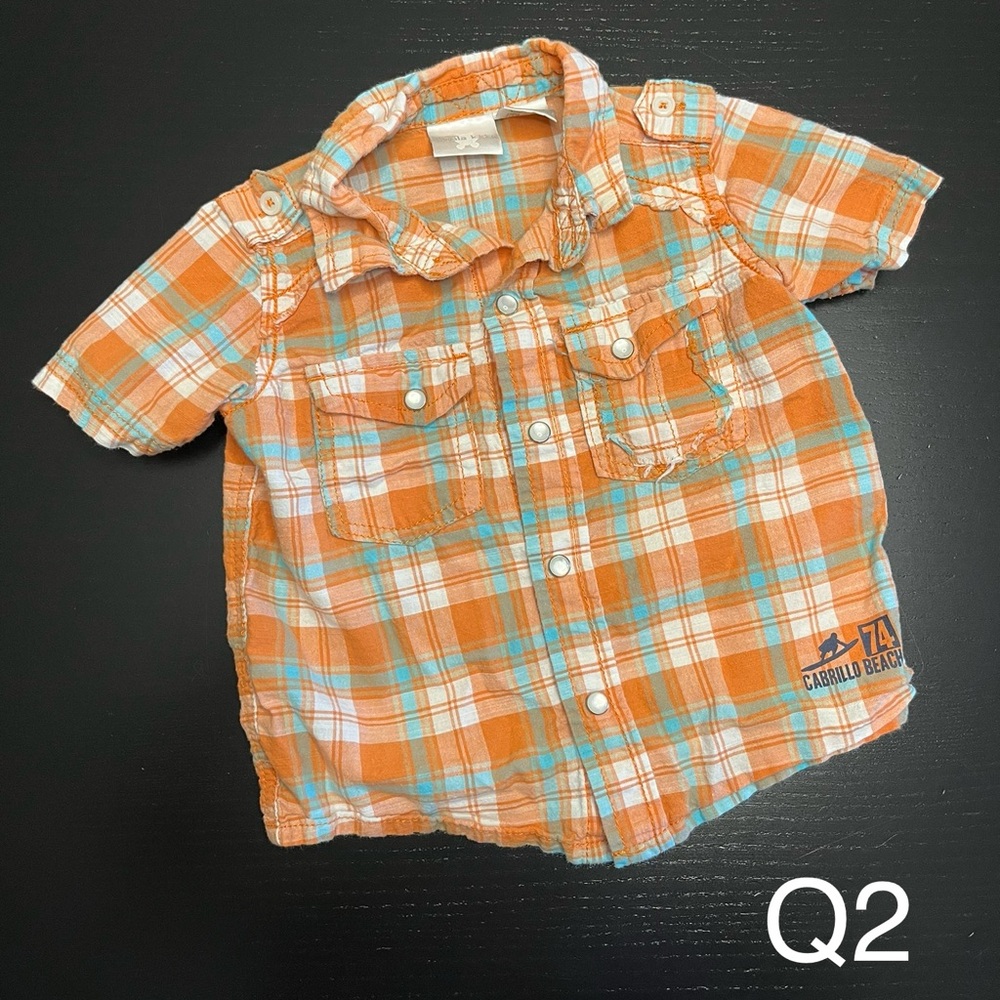 ⭐️2/$5.00⭐️ Koala Kids 12m (9-12m) Orange and Blue Plaid Button Down Shirt